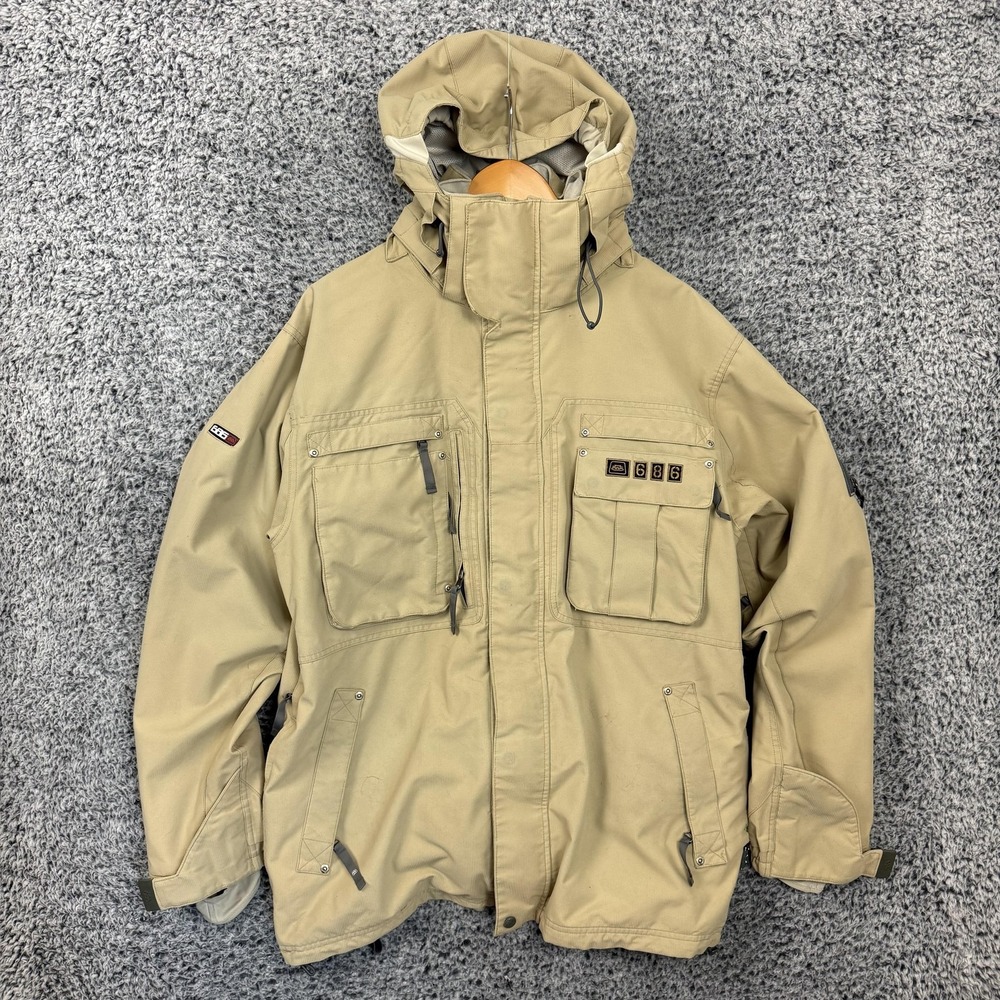 686 Smarty Jacket Mens Large Beige Hooded Ski Snowboard Parka Shell Winter